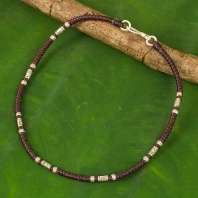 Alternate image for Artisan Crafted Maroon Anklet with Karen Hill Tribe Silver Wandering Maroon