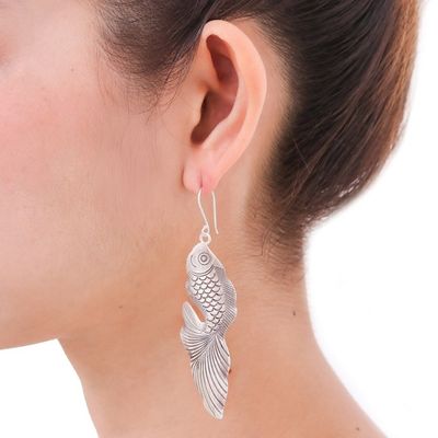 Alternate image for Sterling Silver Goldfish Dangle Earrings from Thailand Goldfish Bliss