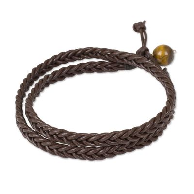 Alternate image for Hand Braided Brown Leather Mens Wrap Bracelet Double Chocolate