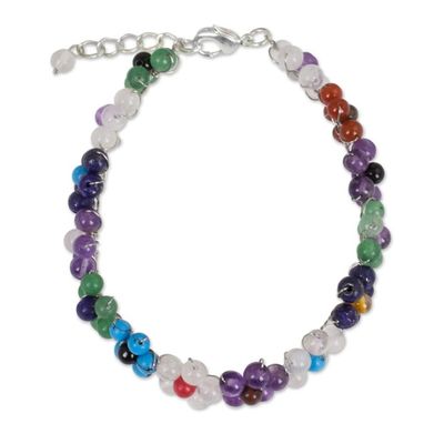Alternate image for Multicolored Gemstone Bead Bracelet with Floral Motif Rainbow Blooms
