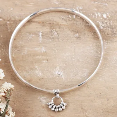 Alternate image for Sterling Silver Anklet with Dangling Charm Crafted in India Exuberant Radiance