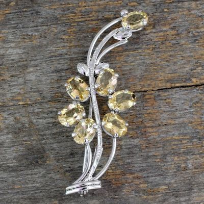 Alternate image for Hand Crafted 7 Carats Citrine Sterling Silver Brooch Pin Marigold Sunshine