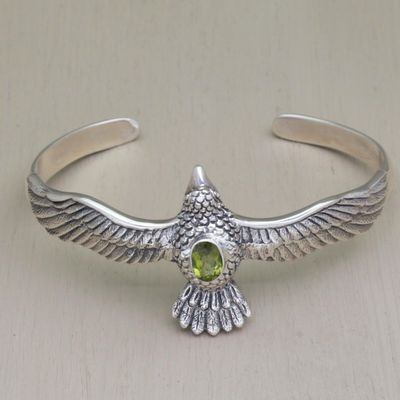Alternate image for Peridot Hawk Motif Cuff Bracelet in Sterling Silver Spirit Hawk