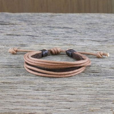 Alternate image for Pair of Mens Leather Cord Wristband Bracelets from Thailand Bold Espresso Contrast