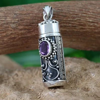 Alternate image for Sterling Silver Prayer Box Amethyst Pendant from India Hear My Prayer