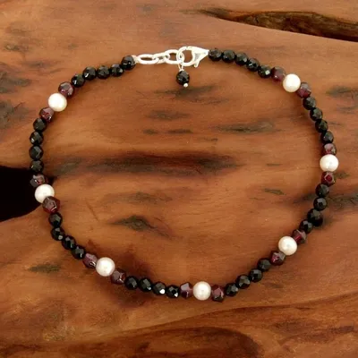 Alternate image for Onyx and Garnet Beaded Anklet Treasured Friendship