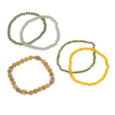 Alternate image for Set of 5 Yellow Beaded Stretch Bracelets from Thailand Fancy Dream in Yellow
