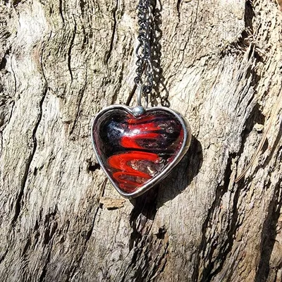 Alternate image for Heart Necklace, Red and Black Heart Pendant, Fused Glass Heart Jewelry, Valentines Day Gift for Her