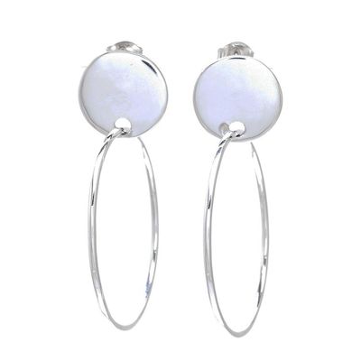 Alternate image for Circular Modern Sterling Silver Dangle Earrings Moon Rings