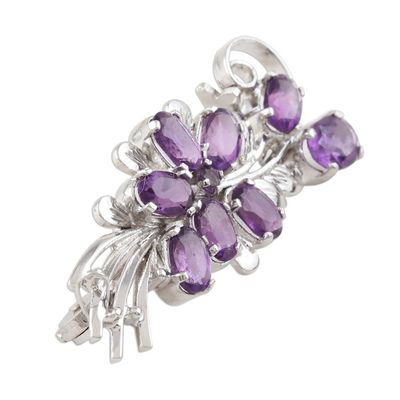 Alternate image for Purple Bouquet Amethyst Rhodium Plated Silver Brooch Purple Bouquet
