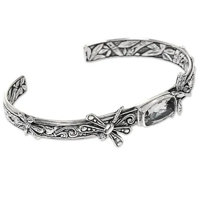 Alternate image for Balinese Sterling Silver and Prasiolite Dragonfly Bracelet Amid the Dragonflies