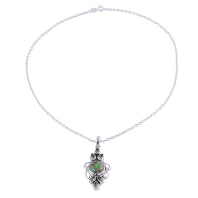 Alternate image for Peridot and Composite Turquoise Pendant Necklace from India Glittering Green