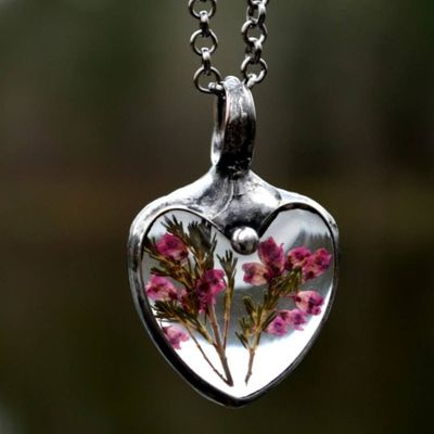 Alternate image for Pressed Flower Necklace for Women, Pink Scottish Heather Heart Pendant, Quality Glass Jewelry, Valentines Day Gift for Her