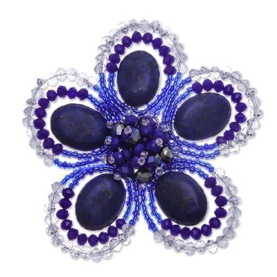 Alternate image for Handmade Floral Dark Blue Howlite and Glass Bead Brooch Pin Spring in Dreams