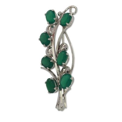 Alternate image for Artisan Crafted Green Onyx and Silver Brooch Pin from India Forest Foliage