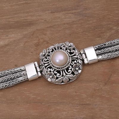 Alternate image for 925 Silver and Cultured Pearl Balinese Floral Bracelet Floral Nobility