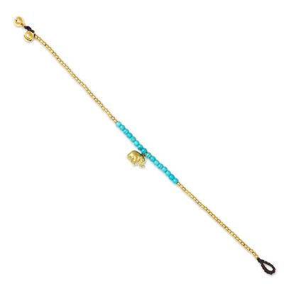 Alternate image for Blue Calcite Elephant Charm Beaded Brass Anklet Stylish Elephant