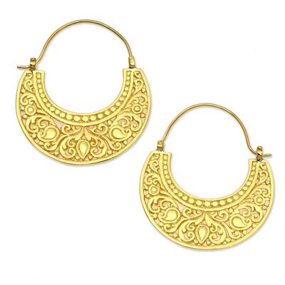 Alternate image for Ornate 22k Gold Vermeil Hoop Earrings from Indonesia Garden of Eden
