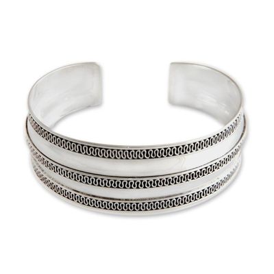Alternate image for Modern Sterling Silver Cuff Bracelet Balinese Ruffles