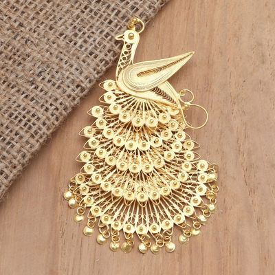 Alternate image for Gold-Plated Sterling Silver Peacock Brooch Peacock Charm
