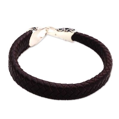 Alternate image for Mens Leather and Sterling Silver Bracelet in Brown Bun Claw in Brown