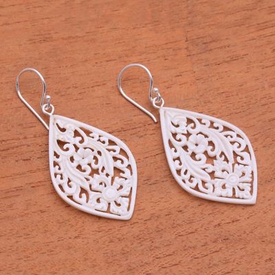 Alternate image for Hand-Carved Floral Bone Dangle Earrings from Bali Bali Windows