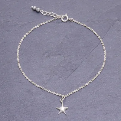 Alternate image for Sterling Silver Starfish Hematite Ankle Bracelet Sea Starfish
