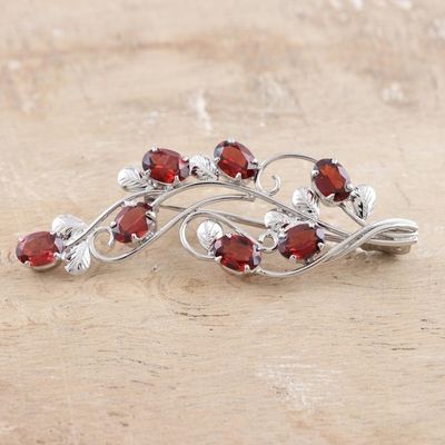 Alternate image for Rhodium-Plated Sterling Silver Garnet Brooch Eternal Dream