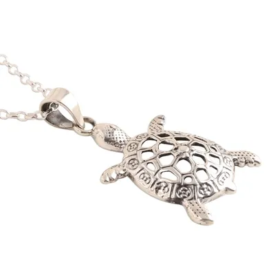 Alternate image for Sterling Silver Turtle Pendant Necklace from India Harmonious Turtle