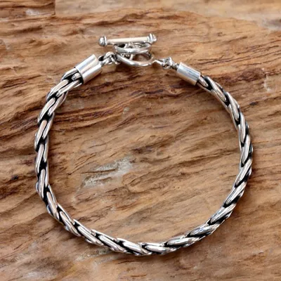 Alternate image for Handcrafted Mens Sterling Silver Chain Bracelet Dauntless
