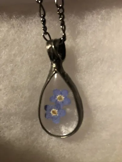 Alternate image for Pressed Flower Necklace, Real Forget Me Not Jewelry, Blue Botanical Teardrop Pendant, Quality Glass Necklace for Women,
