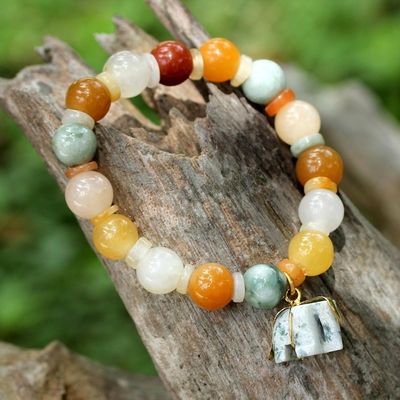 Alternate image for Beaded Jade and Quartz Bracelet with Elephant Charm Elephant Remembrance