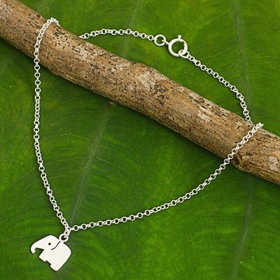 Alternate image for Artisan Crafted Sterling Silver Anklet with Elephant Charm Elephant Bliss