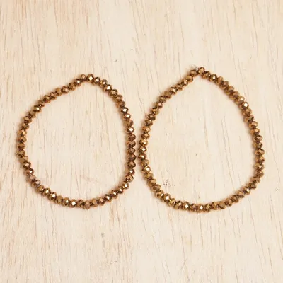 Alternate image for Eco-Friendly Golden Recycled Glass Beaded Anklets Pair Victorious Glamour