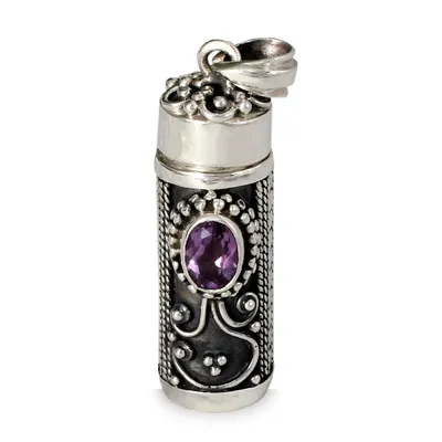 Alternate image for Sterling Silver Prayer Box Amethyst Pendant from India Hear My Prayer