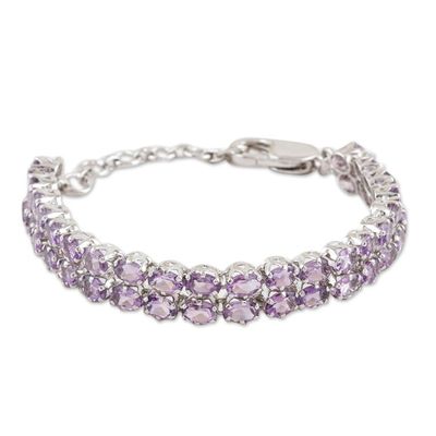 Alternate image for Rhodium-Plated Sterling Silver Amethyst Tennis Bracelet Purple Deluxe