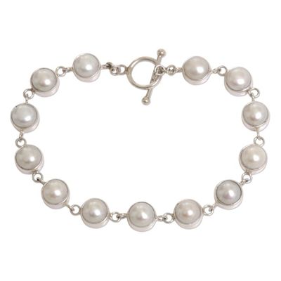 Alternate image for Pearl Sterling Silver Link Bracelet Sterling Contrasts