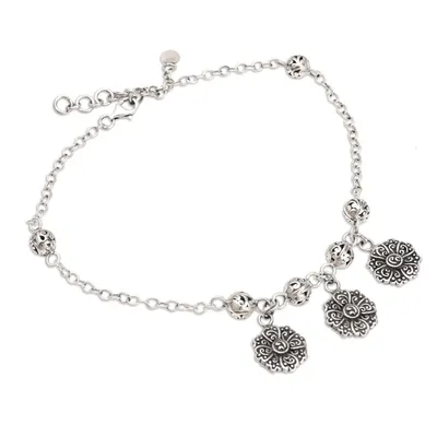 Alternate image for Sterling Silver Charm Anklet with Floral Motif Flower Lanterns