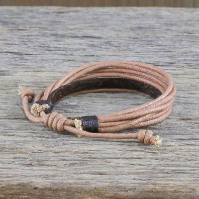 Alternate image for Pair of Mens Leather Cord Wristband Bracelets from Thailand Bold Espresso Contrast