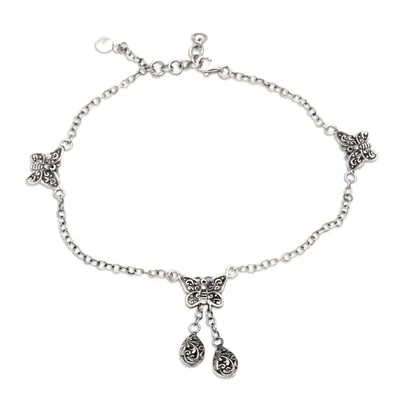 Alternate image for Hand Made Garnet Charm Anklet with Butterfly Motif Loveliness is a Butterfly