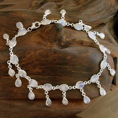 Alternate image for Fair Trade Sterling Silver Rainbow Moonstone Anklet Moon Dancer