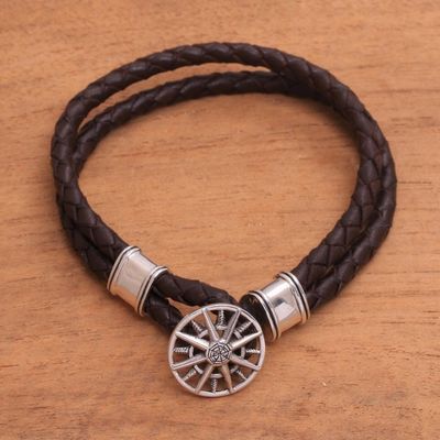 Alternate image for Leather Braided Cord Bracelet with a Sterling Silver Compass True North