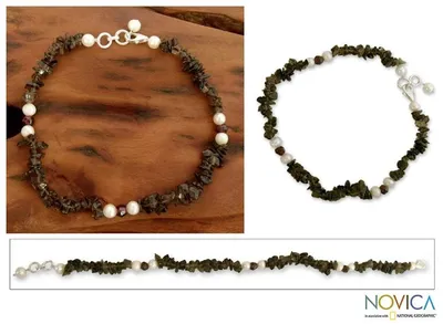 Alternate image for Smoky quartz and pearl beaded anklet Love Empowered