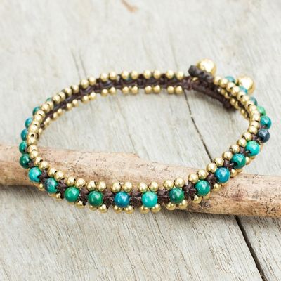 Alternate image for Hand Crocheted Serpentine Anklet with Brass Beads and Bells Tinkling Bells