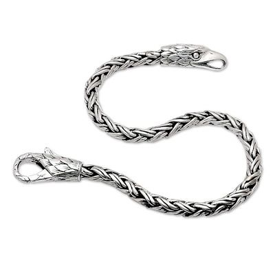 Alternate image for Sterling Silver Basketweave Chain Bracelet with Eagle Motif Bravery Feathers