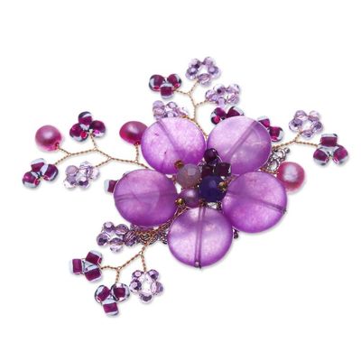 Alternate image for Flower-Shaped Purple Cultured Pearl and Quartz Brooch Pin Petals of Magic