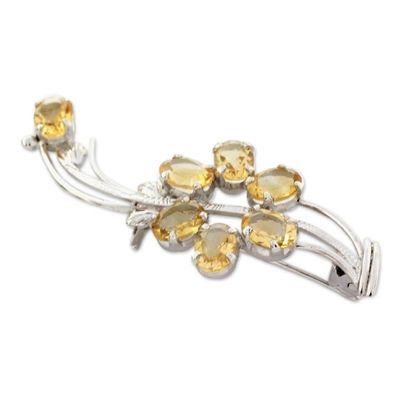 Alternate image for Hand Crafted 7 Carats Citrine Sterling Silver Brooch Pin Marigold Sunshine