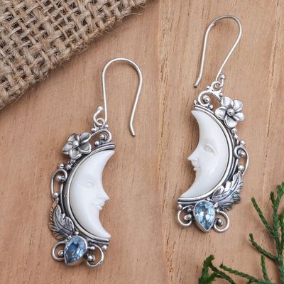 Alternate image for Blue Topaz and Sterling Silver Dangle Earrings Tropical Moon