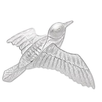 Alternate image for Sterling Silver Filigree Pigeon Brooch from Java Intricate Pigeon