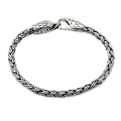 Alternate image for Sterling Silver Basketweave Chain Bracelet with Eagle Motif Bravery Feathers